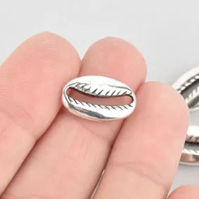 10 Silver SEASHELL Charms Cowrie Shell Coffee Bean Shells 18mm chs5550