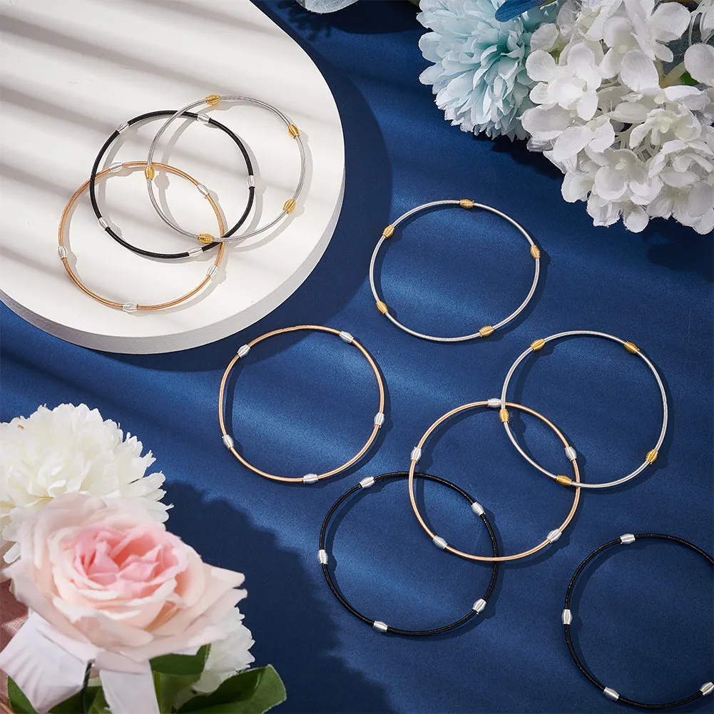 12 Strands 3 Colors Spring Bracelets, Steel French Wire Gimp Wire, for Stackable Wearing, Mixed Color, 0.2cm, Inner Diameter: 2-1/4 inch(5.85cm), 4 strands/color