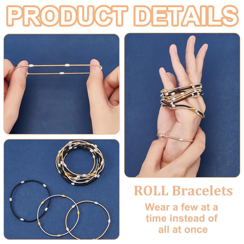 12 Strands 3 Colors Spring Bracelets, Steel French Wire Gimp Wire, for Stackable Wearing, Mixed Color, 0.2cm, Inner Diameter: 2-1/4 inch(5.85cm), 4 strands/color