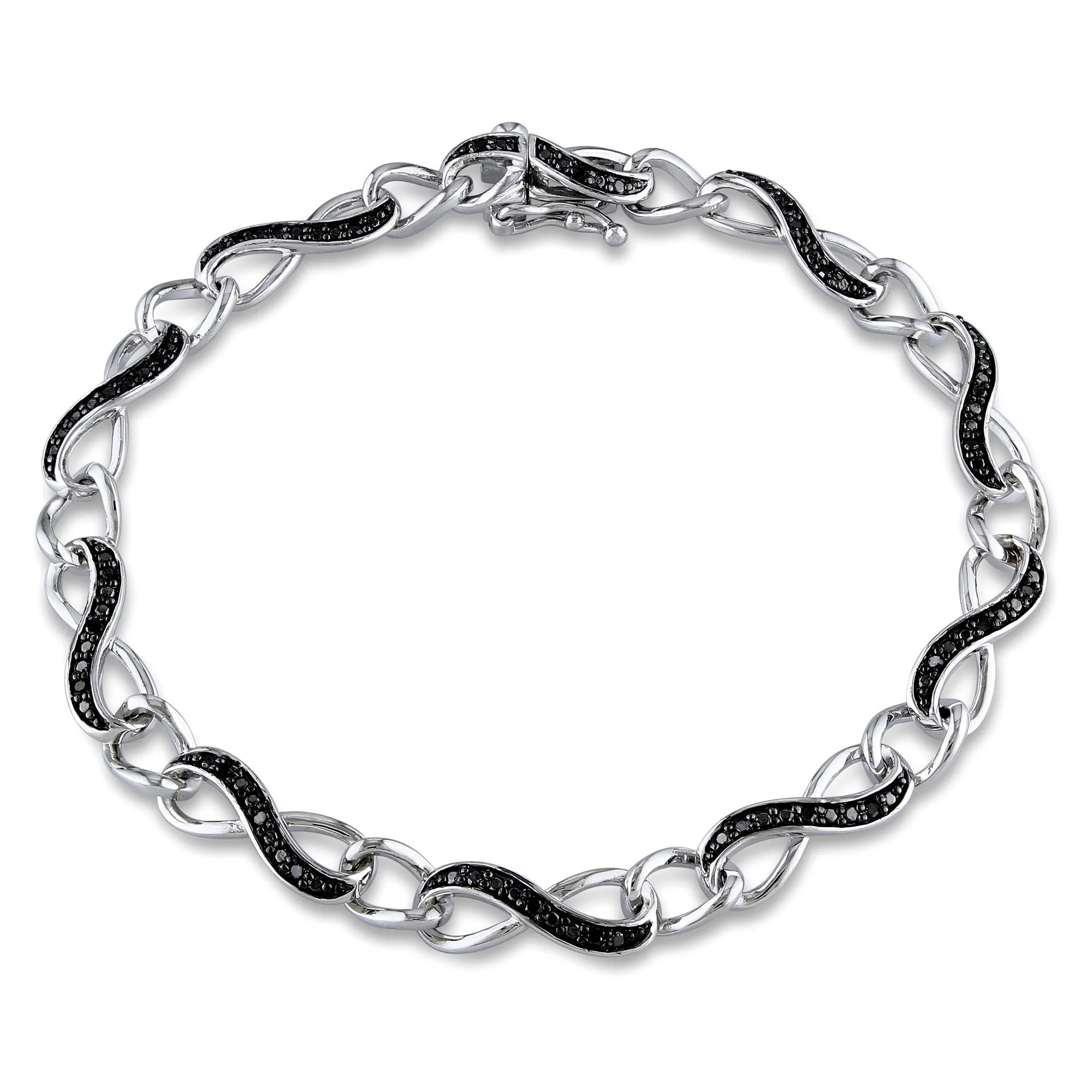 1/4ctw Treated Black Diamond Sterling Silver Infinity Link Bracelet