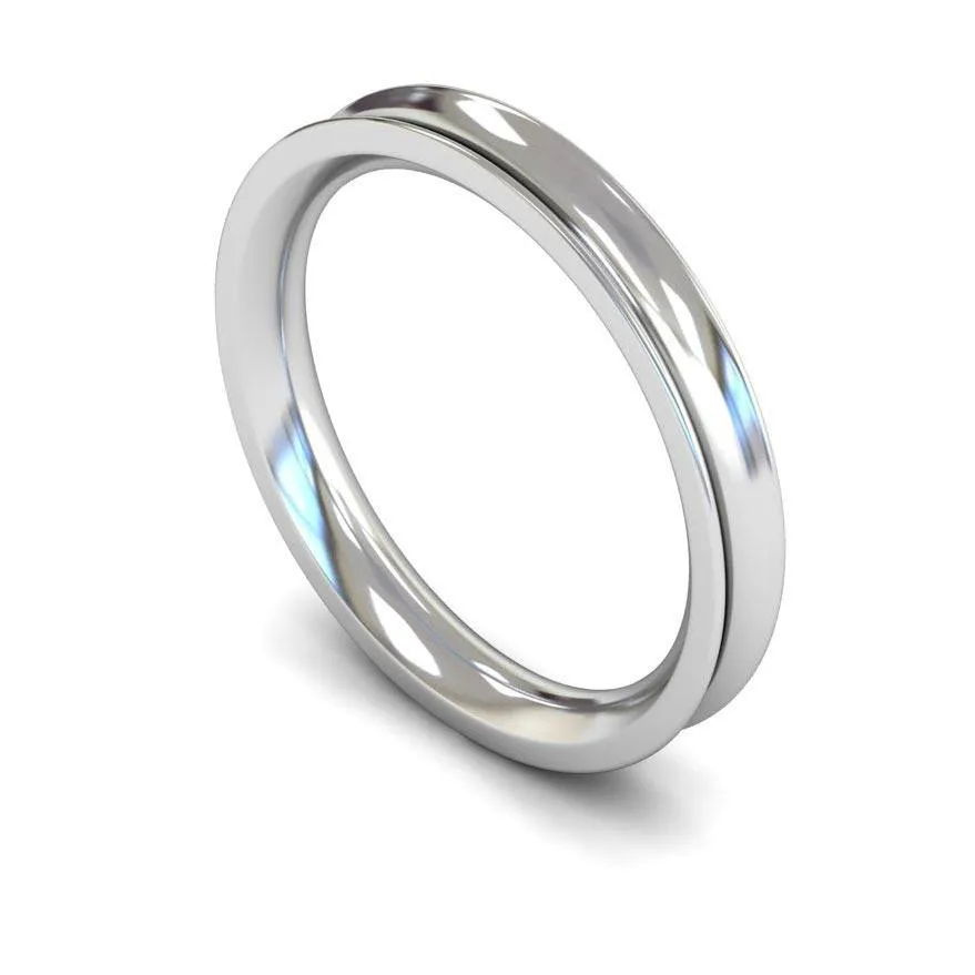 18ct White Gold Heavy Weight Concave 3mm Wedding Ring