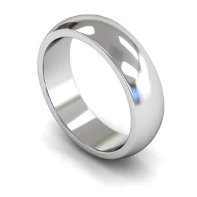 18ct White Gold Heavy Weight 'D' Shape 6mm Wedding Ring
