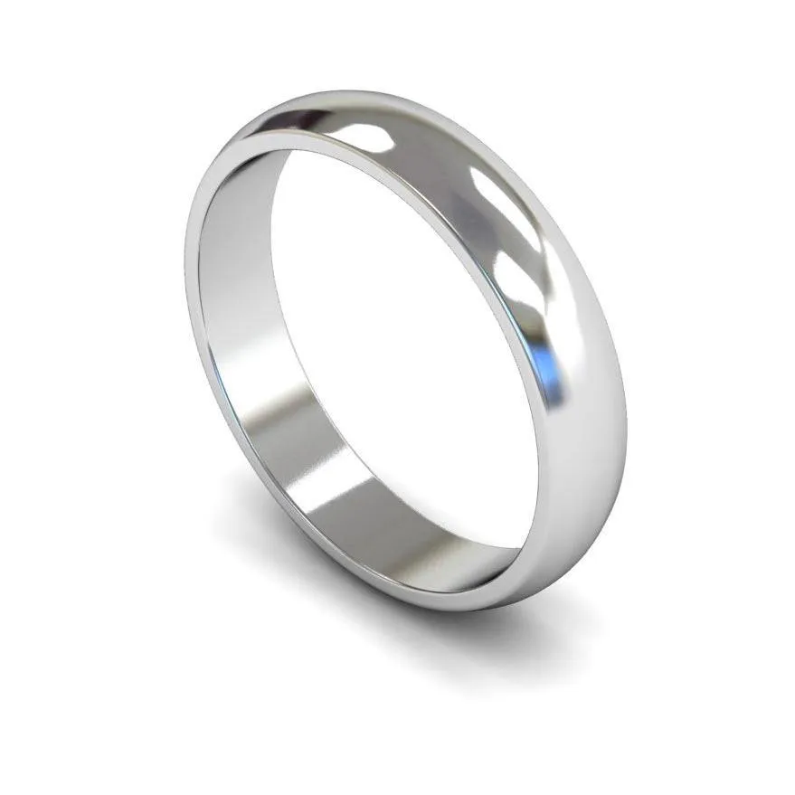 18ct White Gold Light Weight 'D' Shape 4mm Wedding Ring