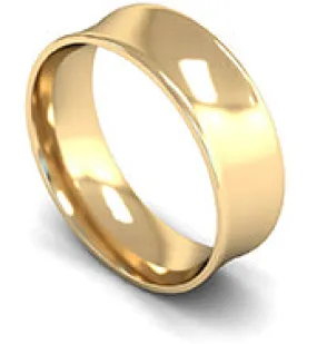 18ct Yellow Gold Light Weight Concave 7mm Wedding Ring