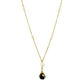 1928 Jewelry Faux Pearl And Black Pink Bel Fiore Drop Necklace 16"   3" Extender