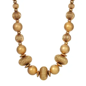 1928 Jewelry Satin Gold Corrugated Bead Necklace 16"   3" Extension