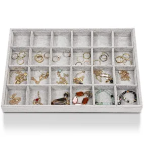 24 Grid Stackable Jewelry Tray (13.5 x 9.5 Inches, Grey Velvet)
