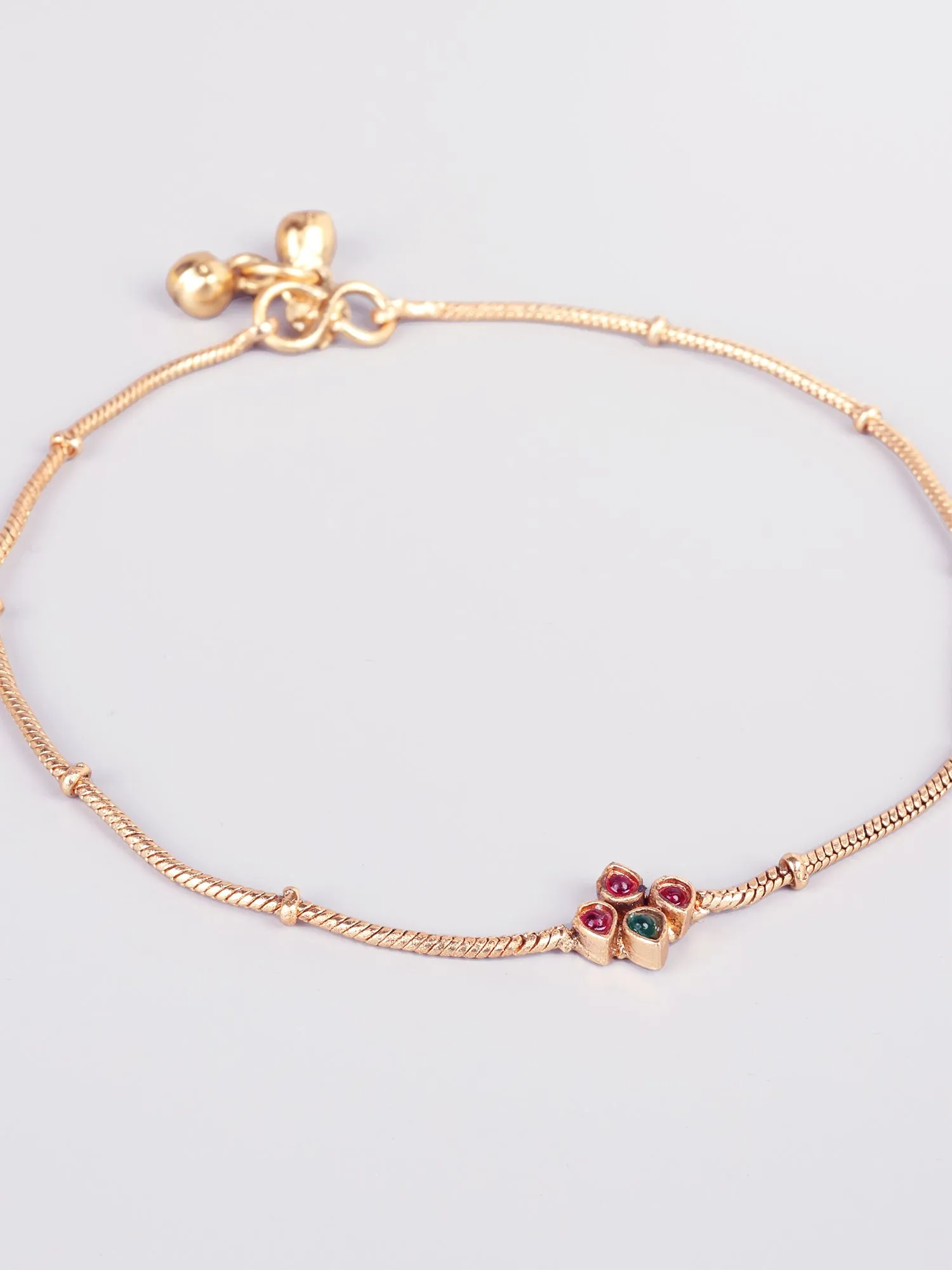 24K Gold-Plated Ruby and Emerald Anklets
