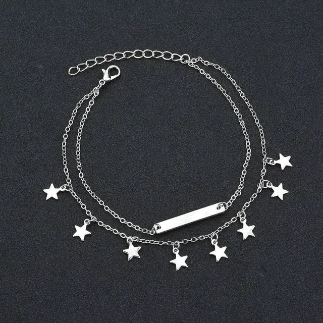 2PCS Vienkim Star Pendant Anklet
