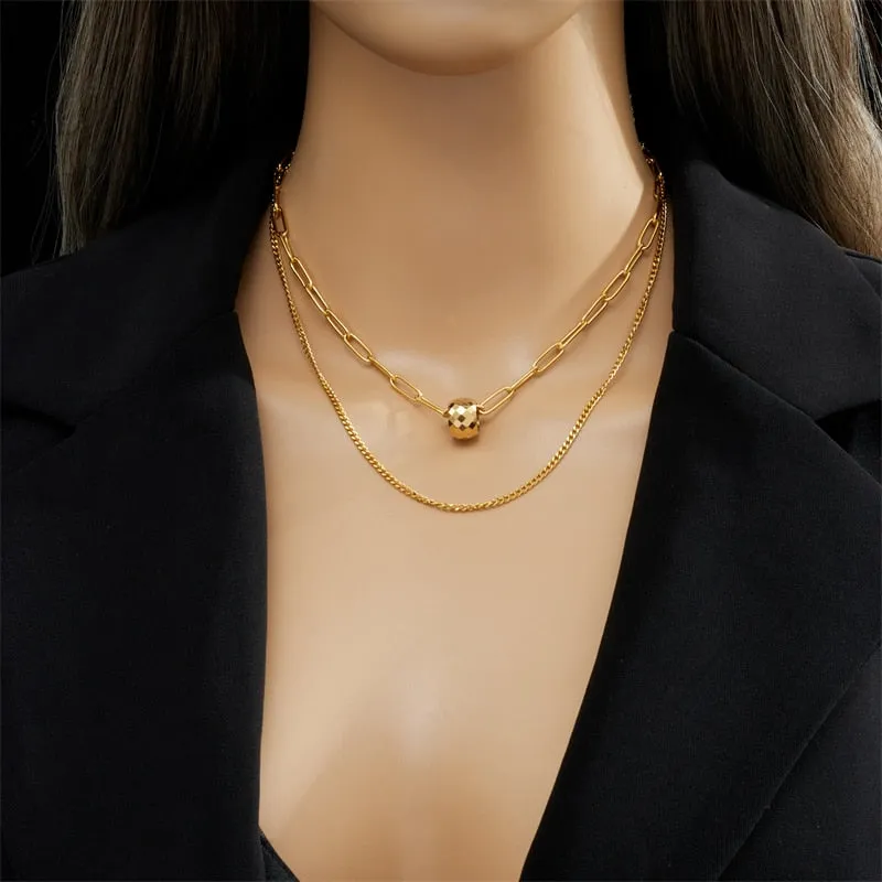 316L Stainless Steel Double Layer Round Bead Pendant Necklace For Women