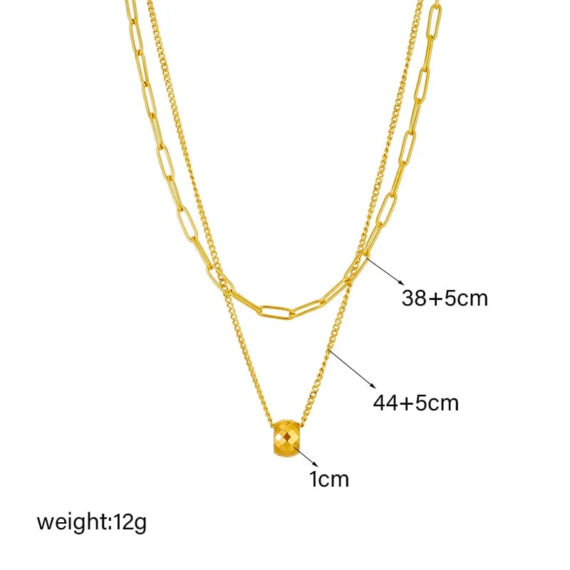 316L Stainless Steel Double Layer Round Bead Pendant Necklace For Women
