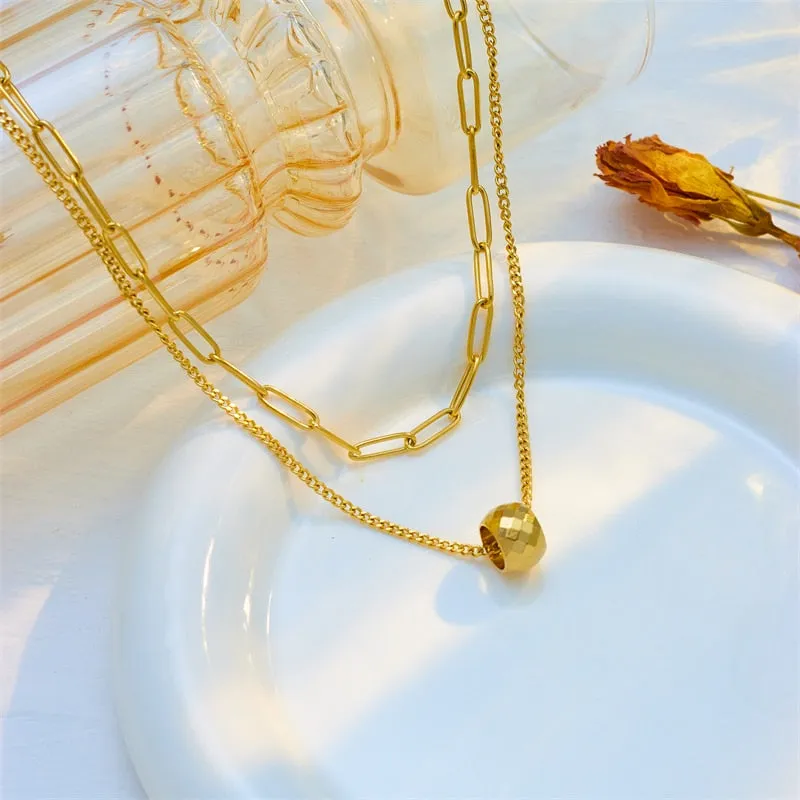 316L Stainless Steel Double Layer Round Bead Pendant Necklace For Women