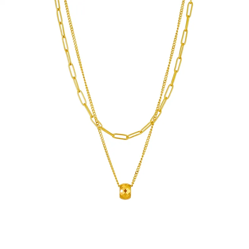 316L Stainless Steel Double Layer Round Bead Pendant Necklace For Women