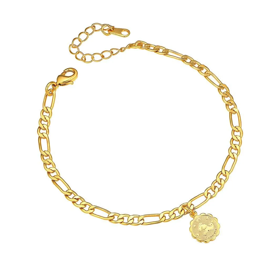 4.5mm Constellation Zodiac Chain Anklet 22cm-Length Adjustable, 18K Gold Plated Beach Jewelry Horoscope Star Sign Figaro Ankel Bracelet Foot Chain for Women Teen Girls 12. Capricorn (12.22-1.19)