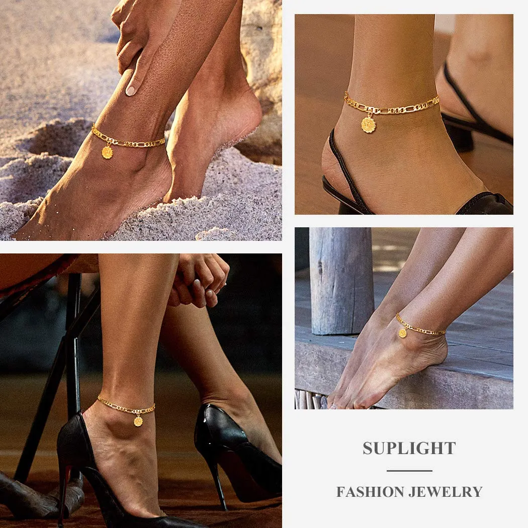 4.5mm Constellation Zodiac Chain Anklet 22cm-Length Adjustable, 18K Gold Plated Beach Jewelry Horoscope Star Sign Figaro Ankel Bracelet Foot Chain for Women Teen Girls 12. Capricorn (12.22-1.19)
