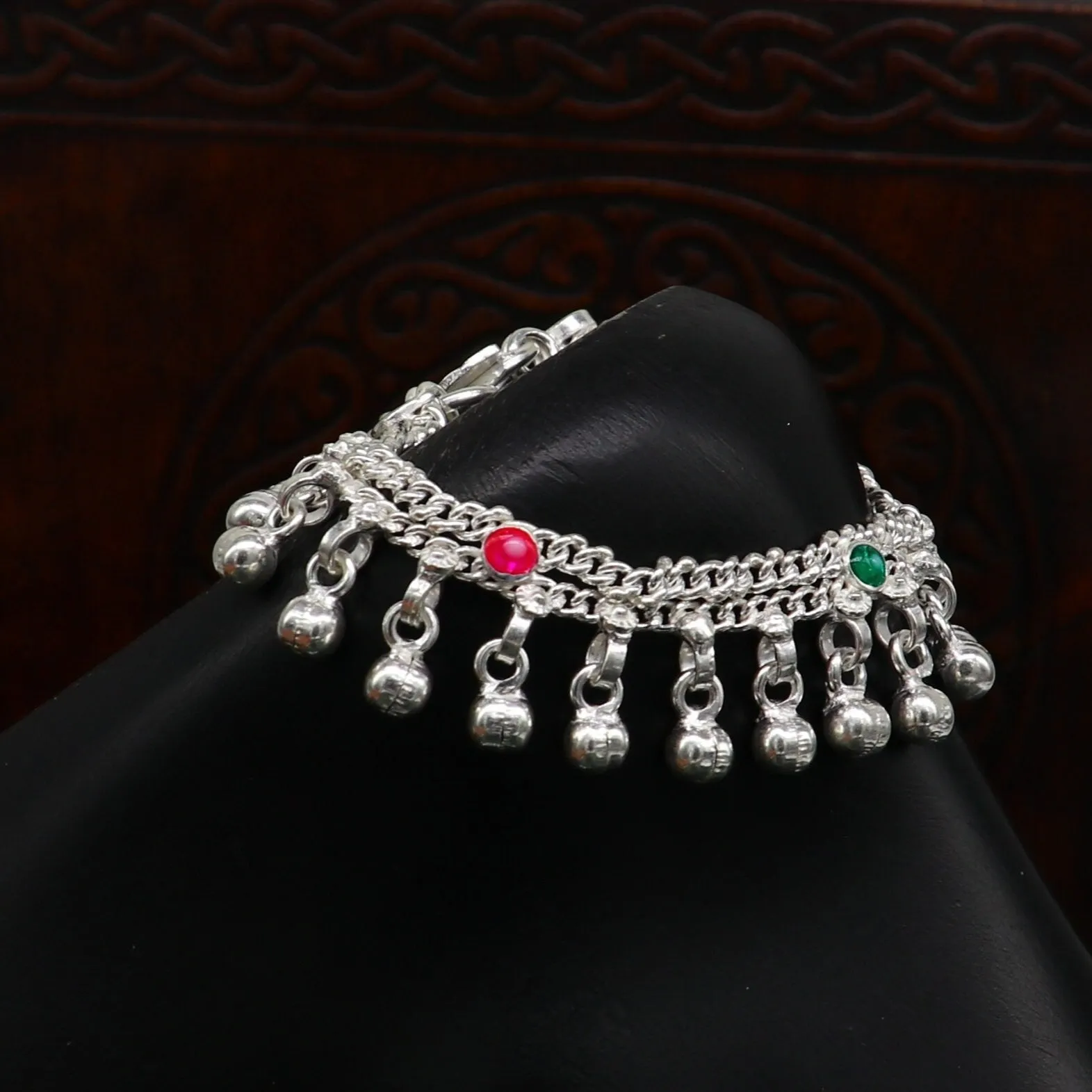 6" Pure sterling silver handmade jingling anklets new born baby ankle bracelet, best gifting noisy anklets kids jewelry from India ank309