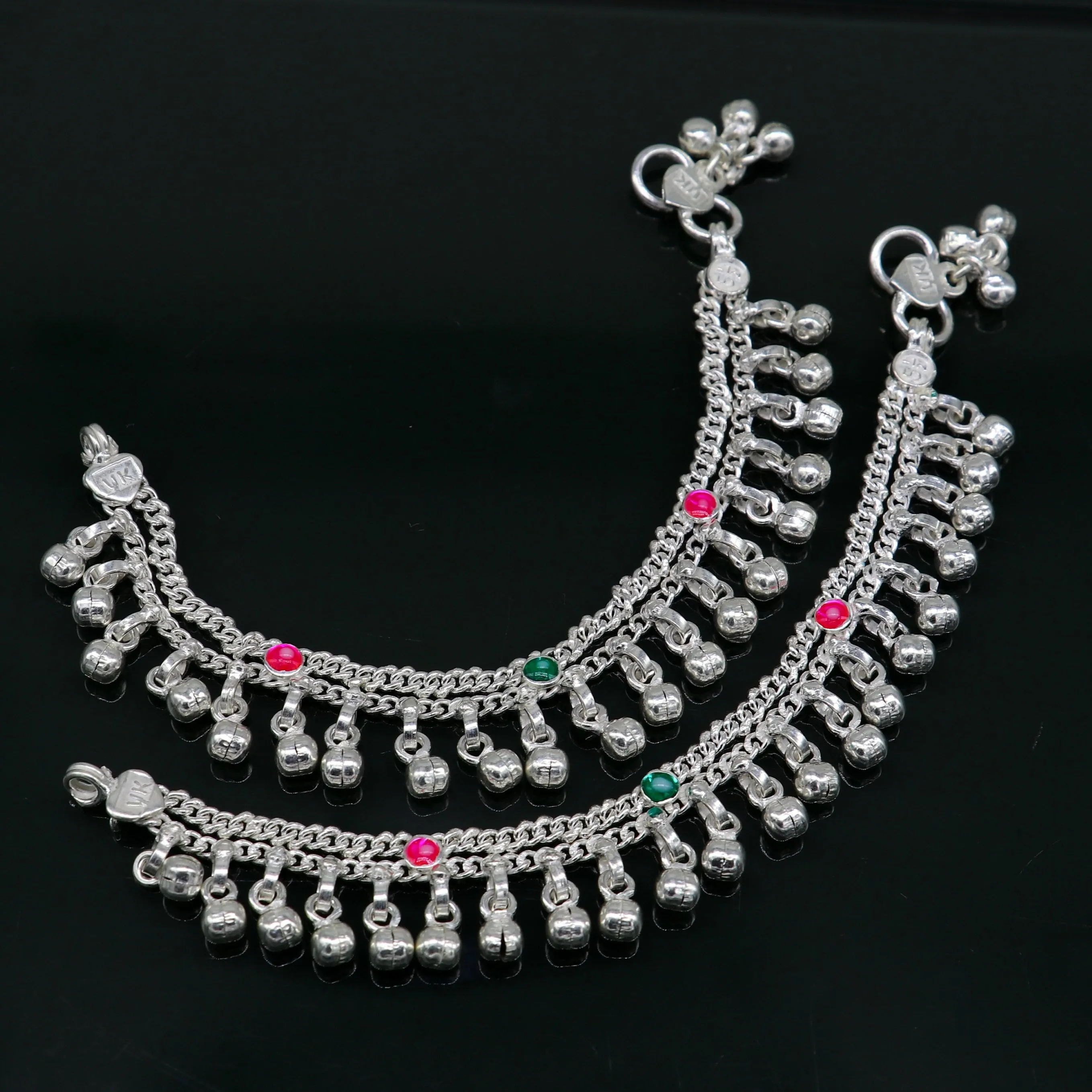 6" Pure sterling silver handmade jingling anklets new born baby ankle bracelet, best gifting noisy anklets kids jewelry from India ank309