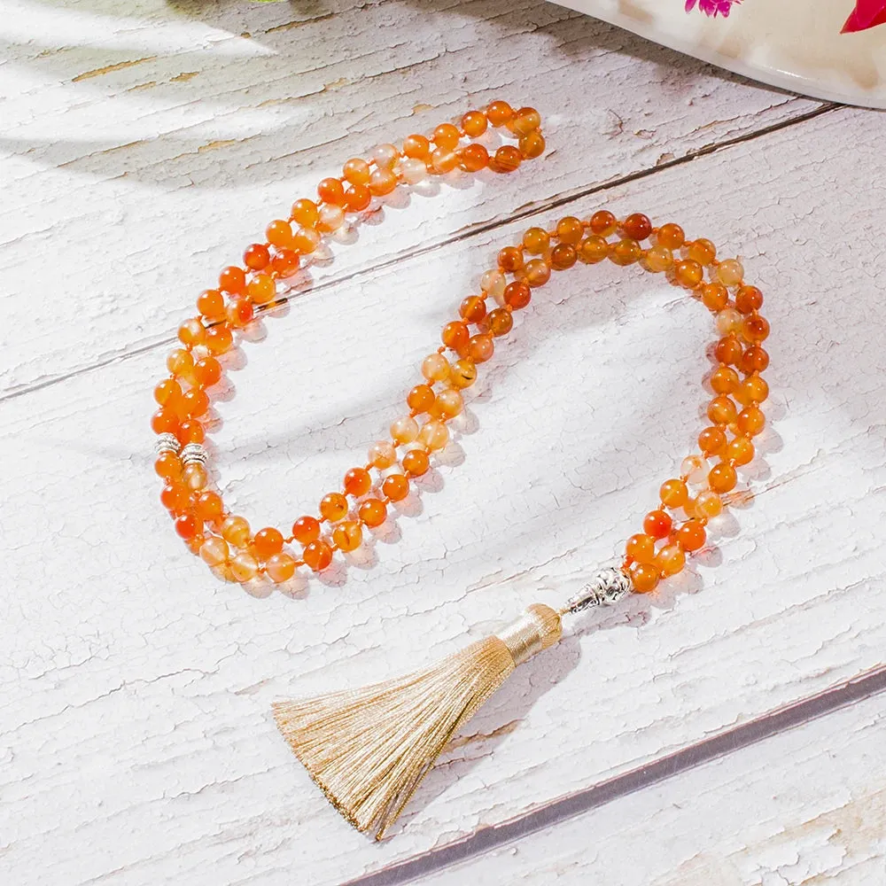8mm Orange Onyx Bead Knotted Tasbih Prayer 99  Rosary Islamic Muslim Jewelry