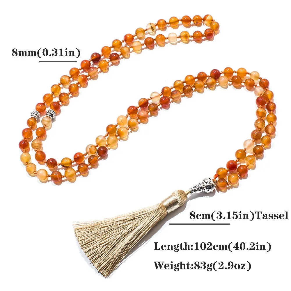 8mm Orange Onyx Bead Knotted Tasbih Prayer 99  Rosary Islamic Muslim Jewelry