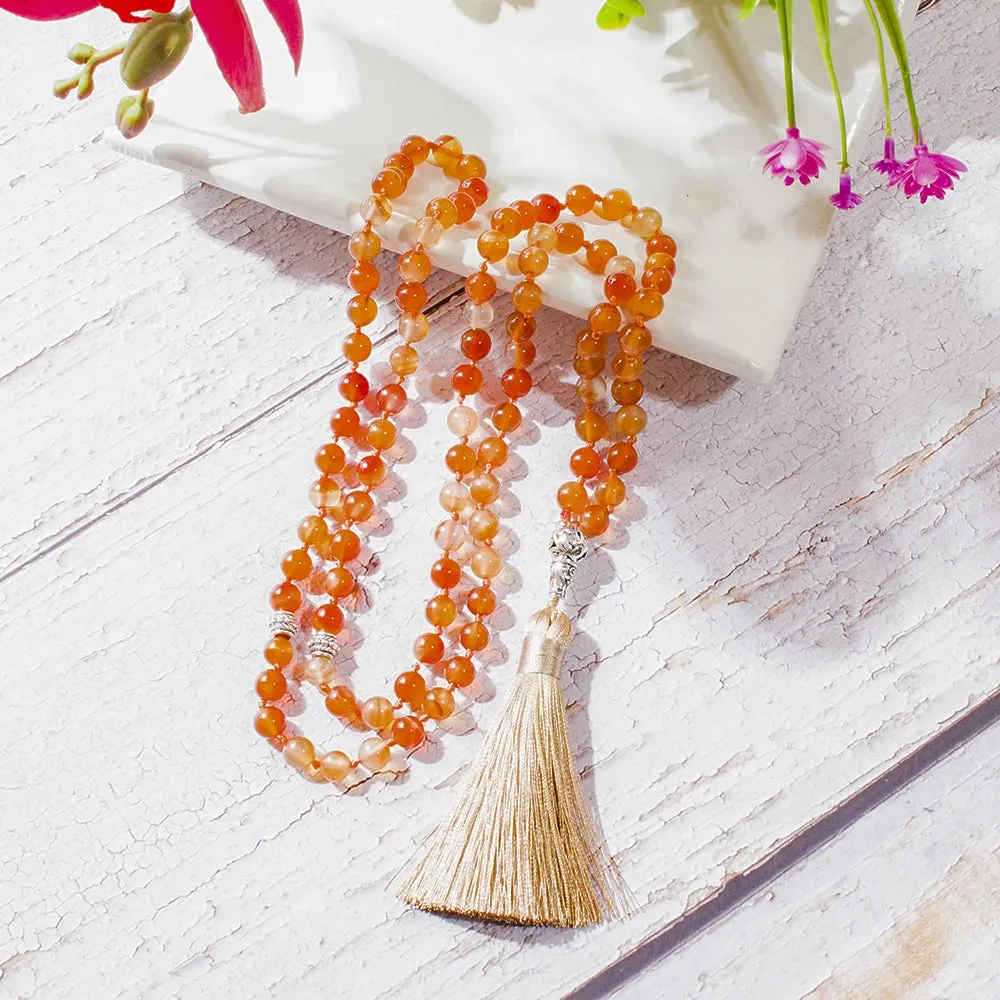 8mm Orange Onyx Bead Knotted Tasbih Prayer 99  Rosary Islamic Muslim Jewelry