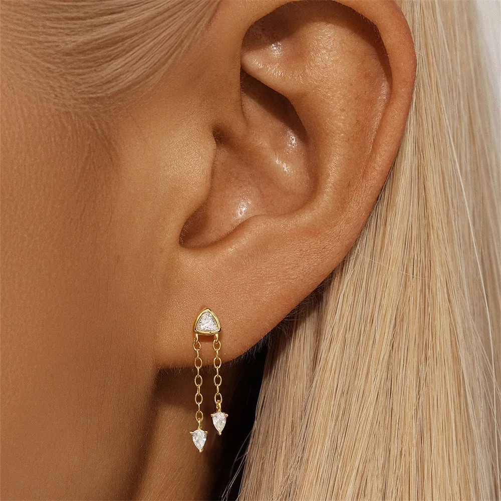 925 Silver Triangle Tassel Drop Earrings