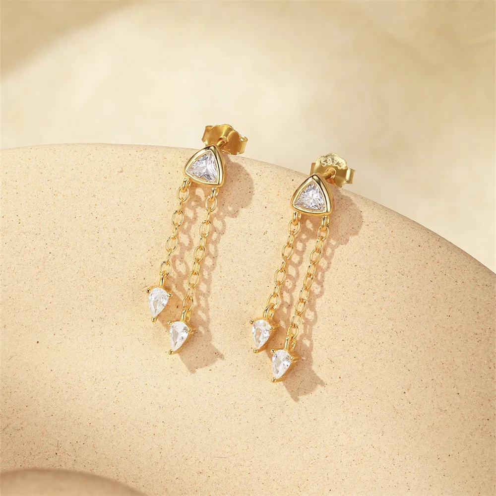 925 Silver Triangle Tassel Drop Earrings