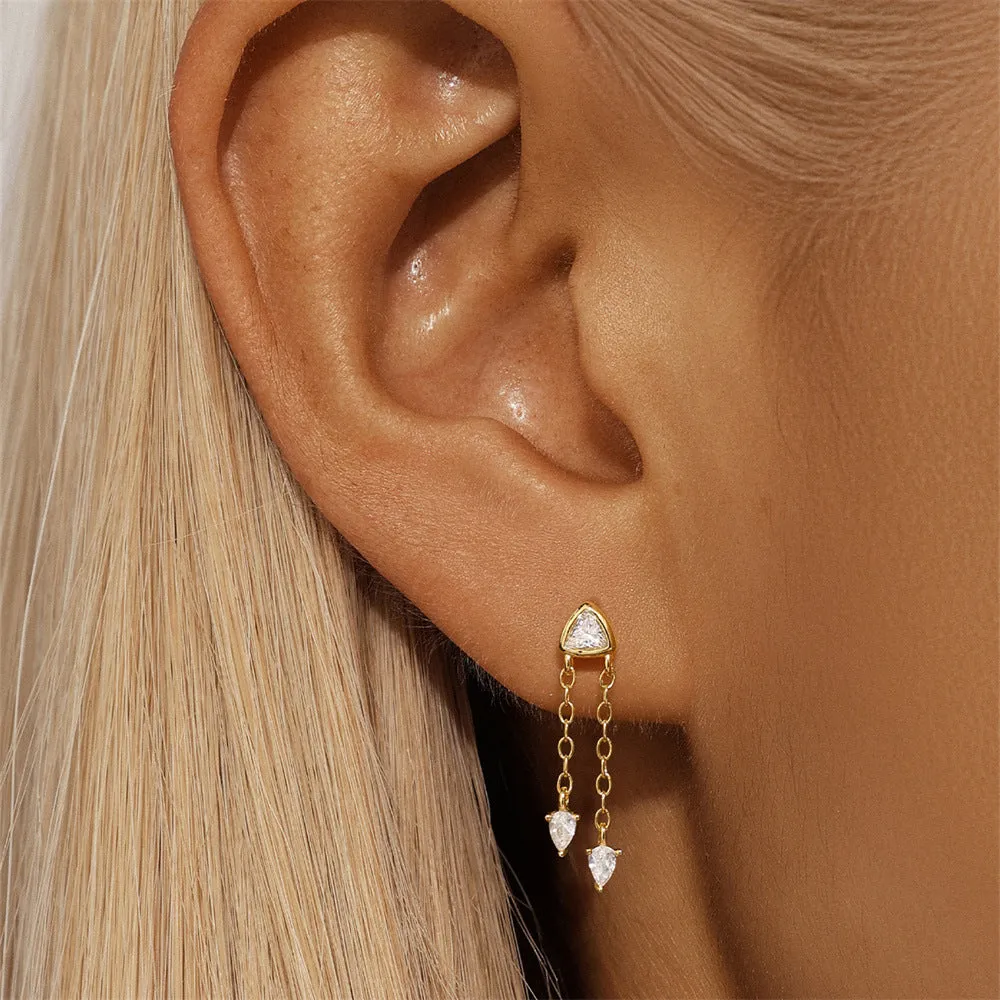 925 Silver Triangle Tassel Drop Earrings