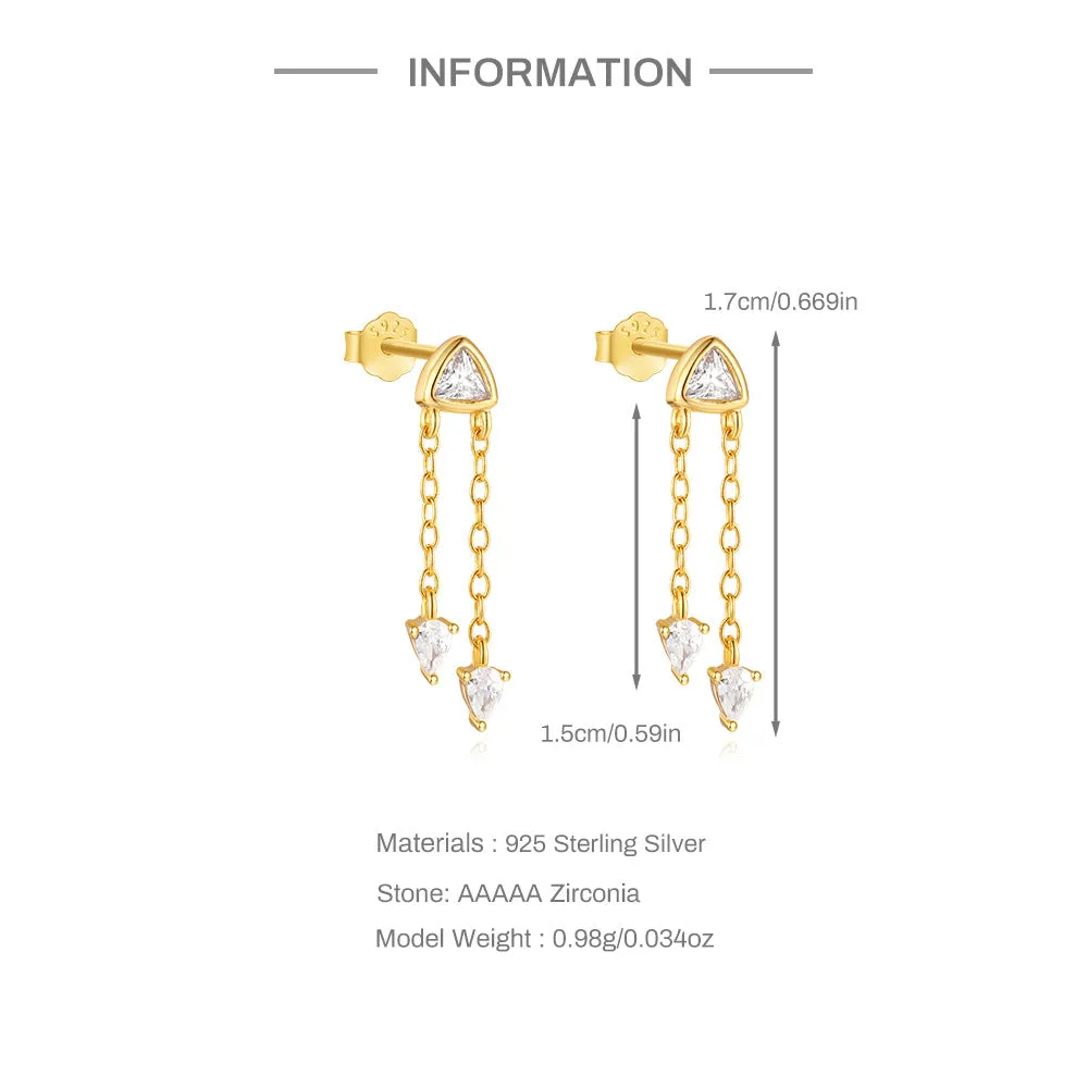 925 Silver Triangle Tassel Drop Earrings