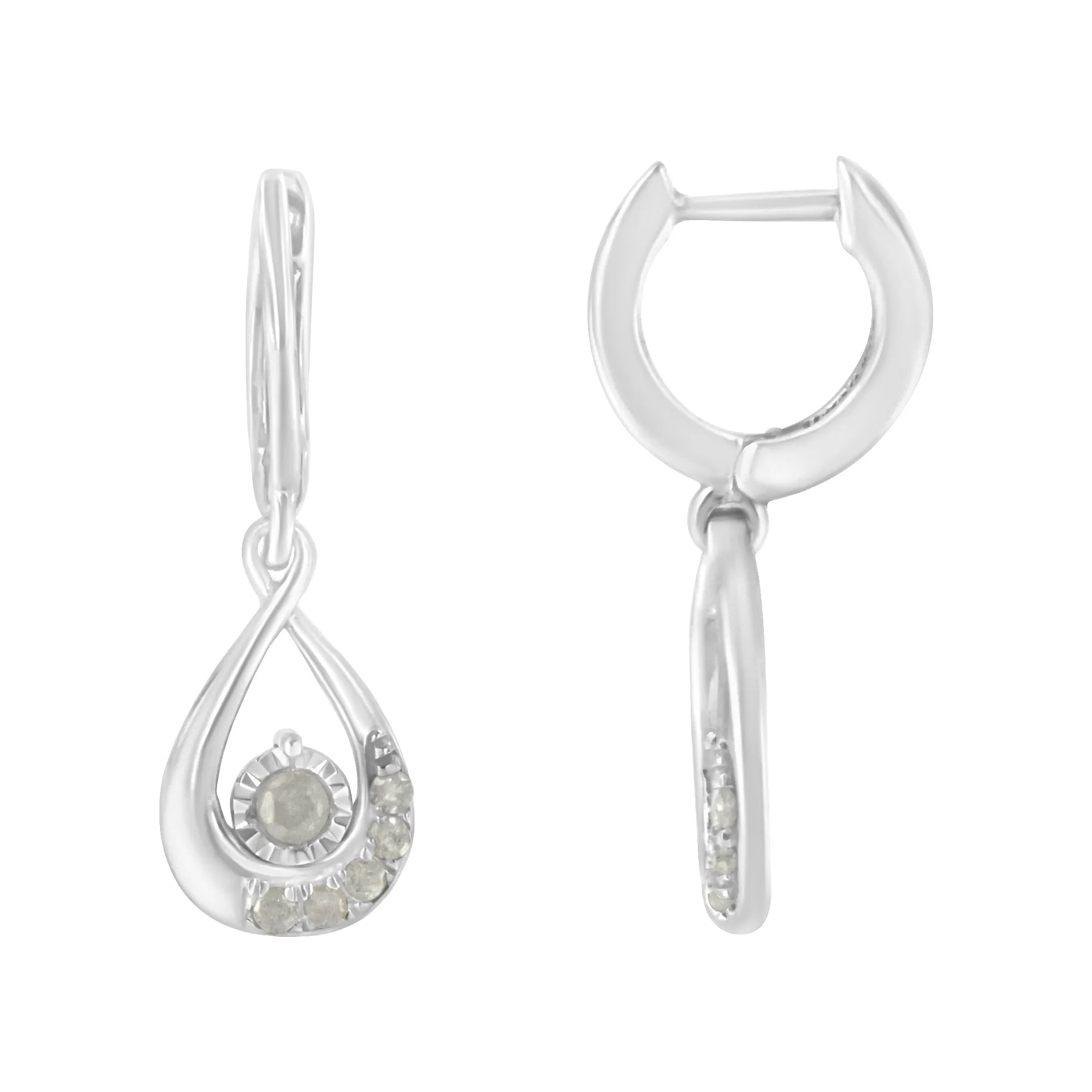 .925 Sterling-Silver 1/5 cttw Miracle-Set Round Diamond Drop and Dangle Hoop Earring