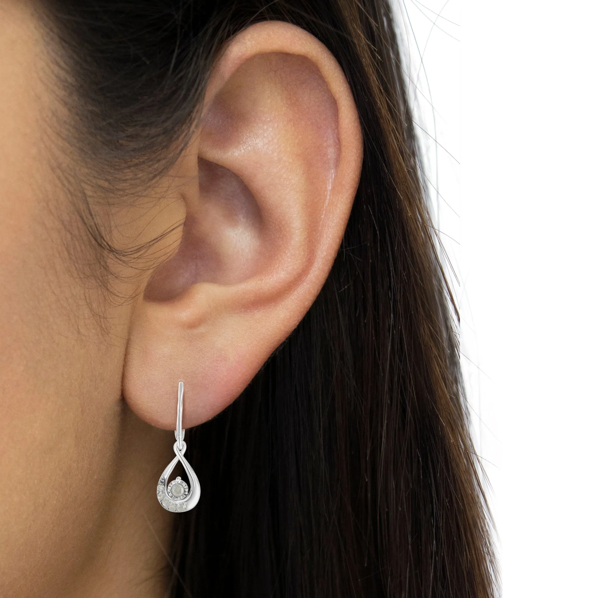 .925 Sterling-Silver 1/5 cttw Miracle-Set Round Diamond Drop and Dangle Hoop Earring