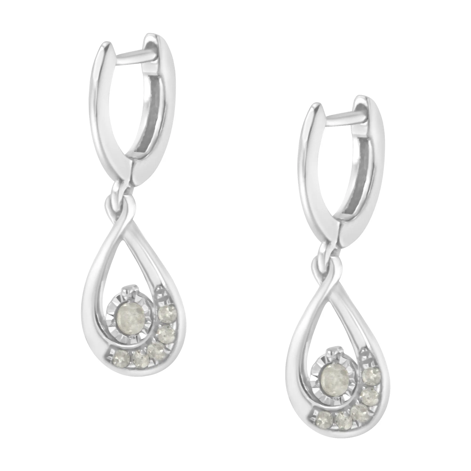 .925 Sterling-Silver 1/5 cttw Miracle-Set Round Diamond Drop and Dangle Hoop Earring