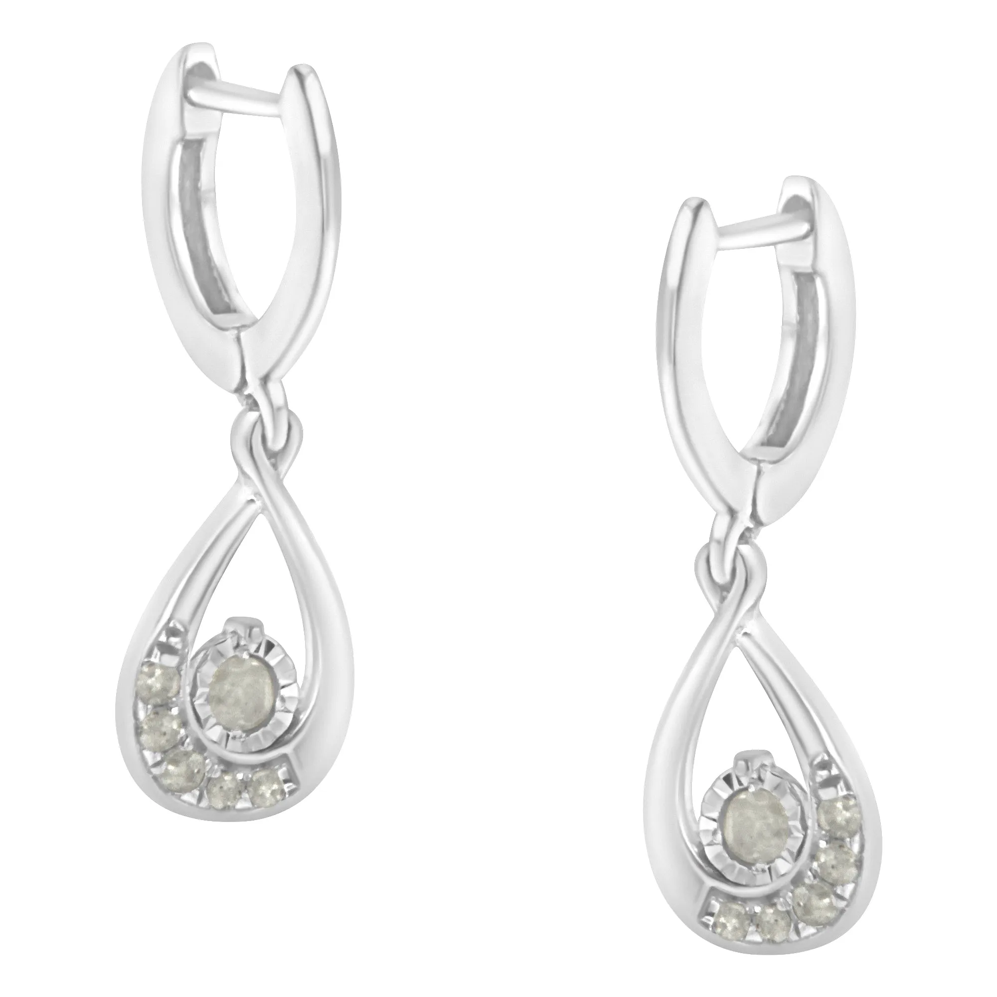 .925 Sterling-Silver 1/5 cttw Miracle-Set Round Diamond Drop and Dangle Hoop Earring