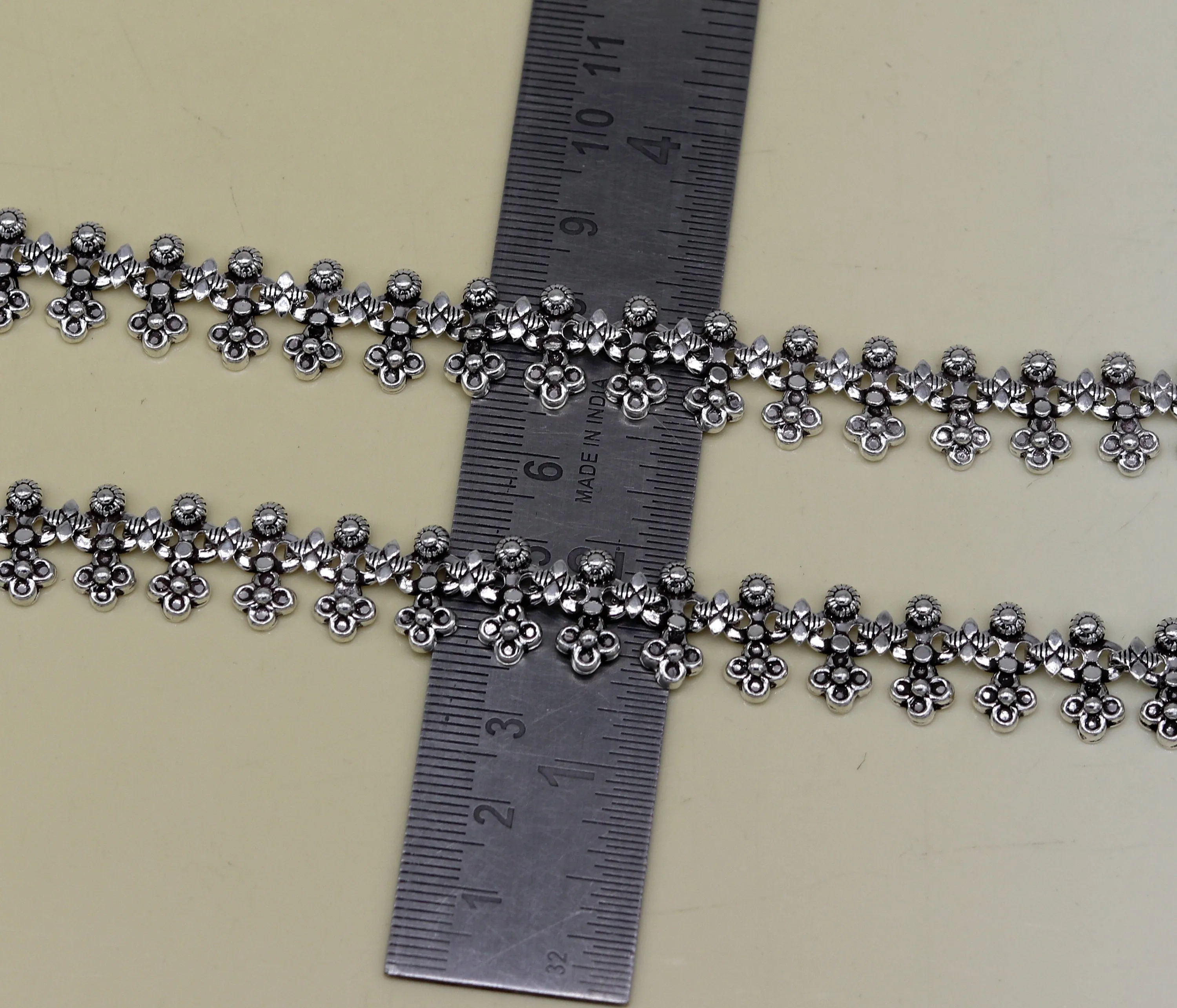 925 sterling silver handmade gorgeous flexible 10.5 inches long anklets. tribal belly dance ankle bracelet foot jewelry from india ank245