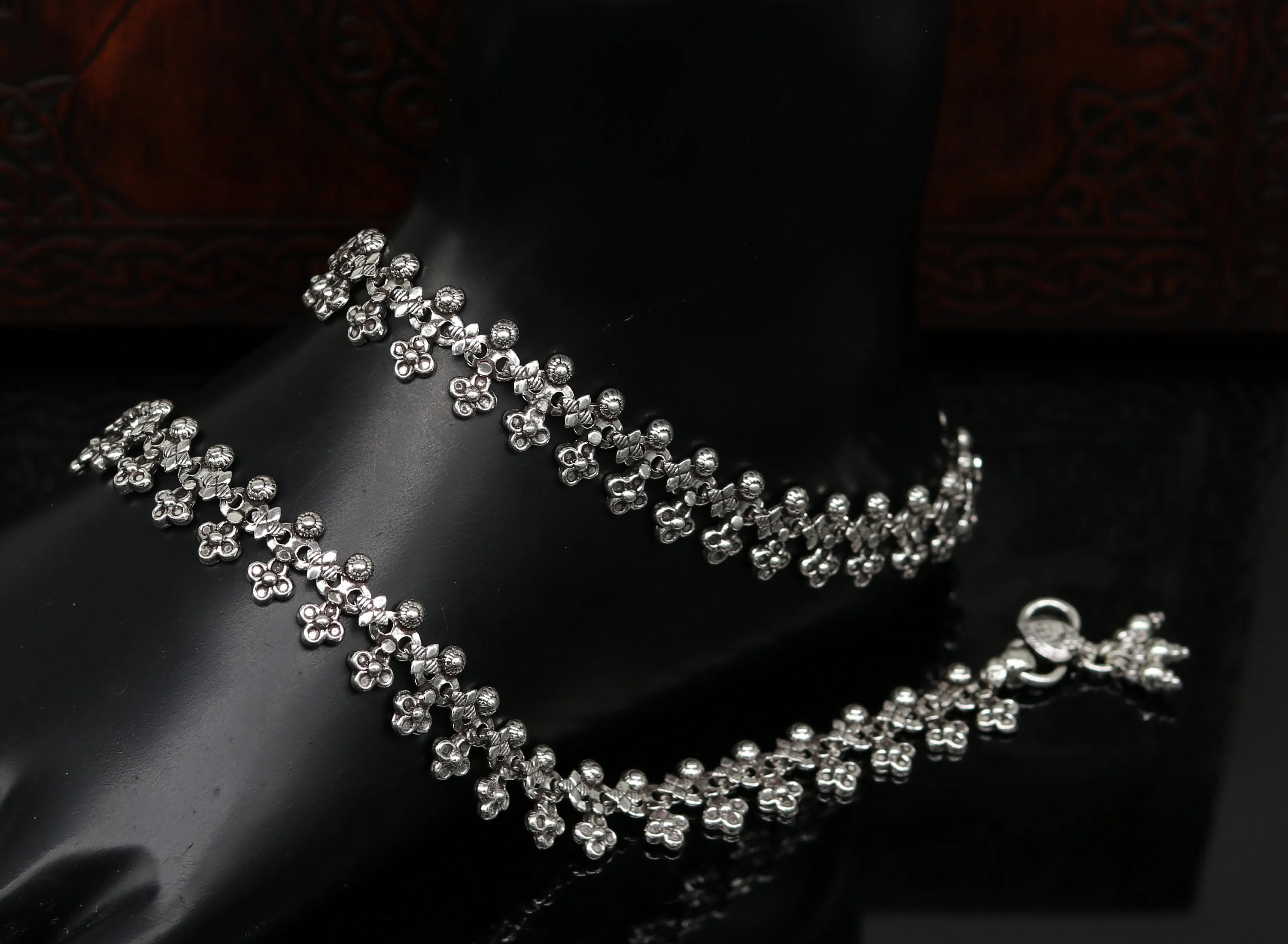 925 sterling silver handmade gorgeous flexible 10.5 inches long anklets. tribal belly dance ankle bracelet foot jewelry from india ank245