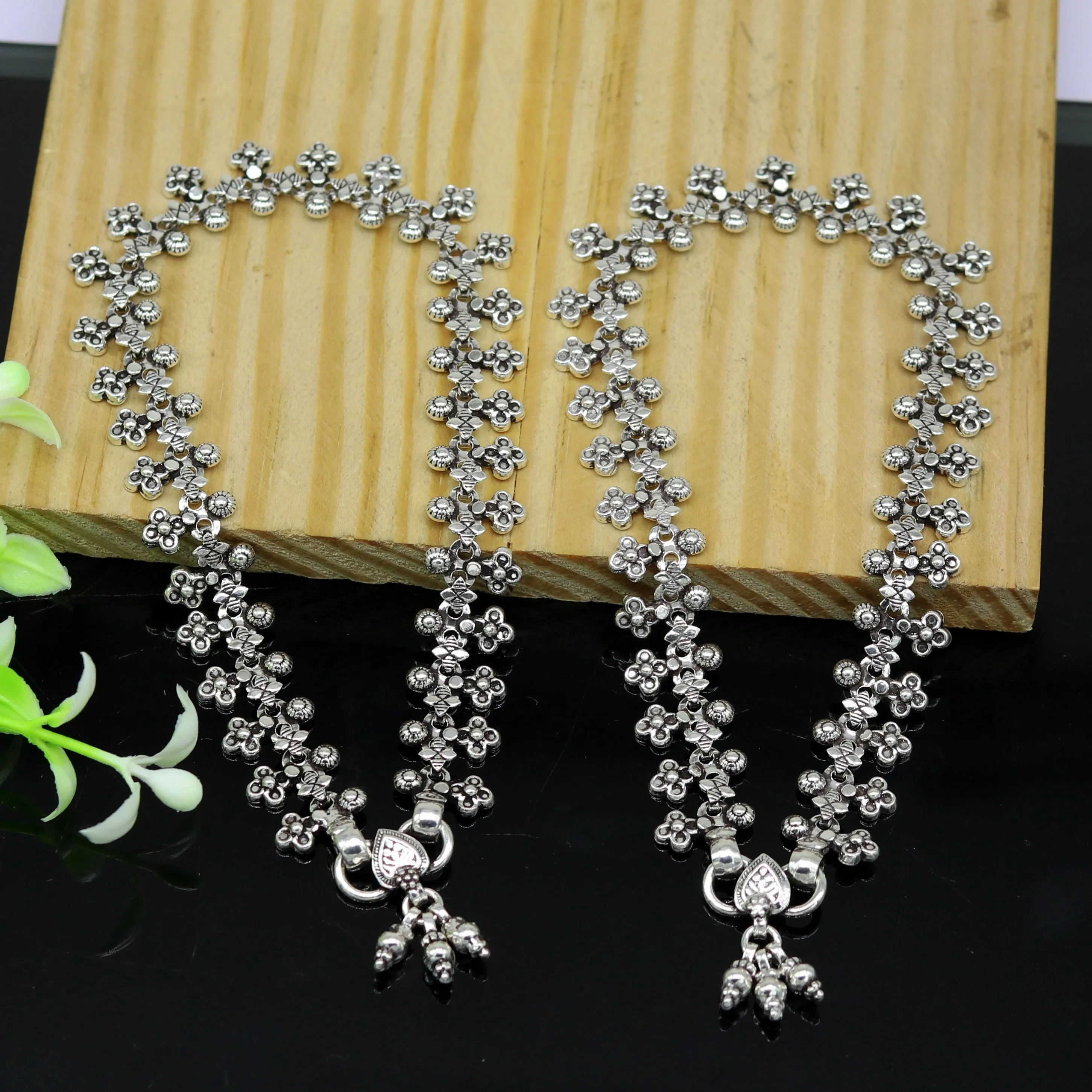 925 sterling silver handmade gorgeous flexible 10.5 inches long anklets. tribal belly dance ankle bracelet foot jewelry from india ank245