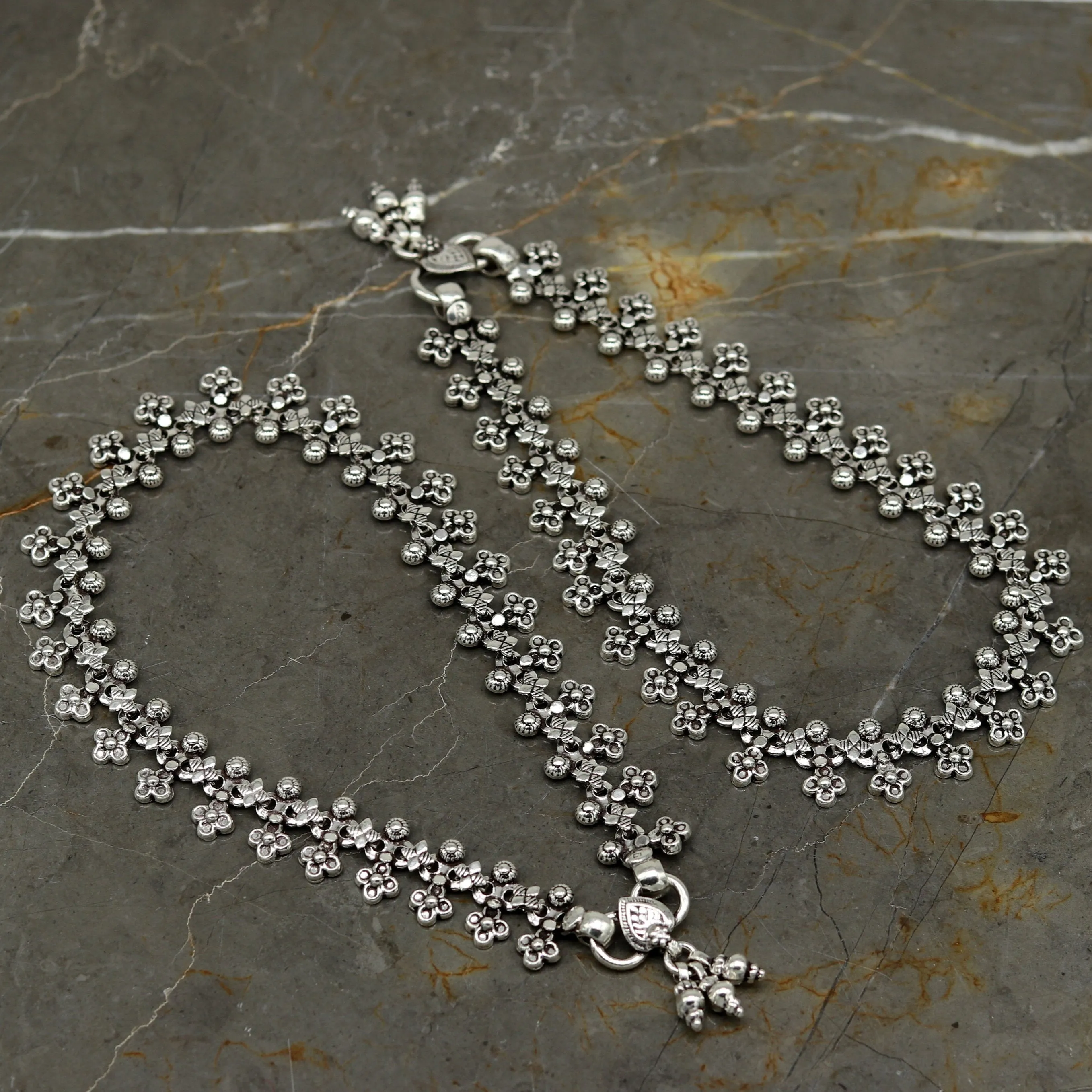 925 sterling silver handmade gorgeous flexible 10.5 inches long anklets. tribal belly dance ankle bracelet foot jewelry from india ank245