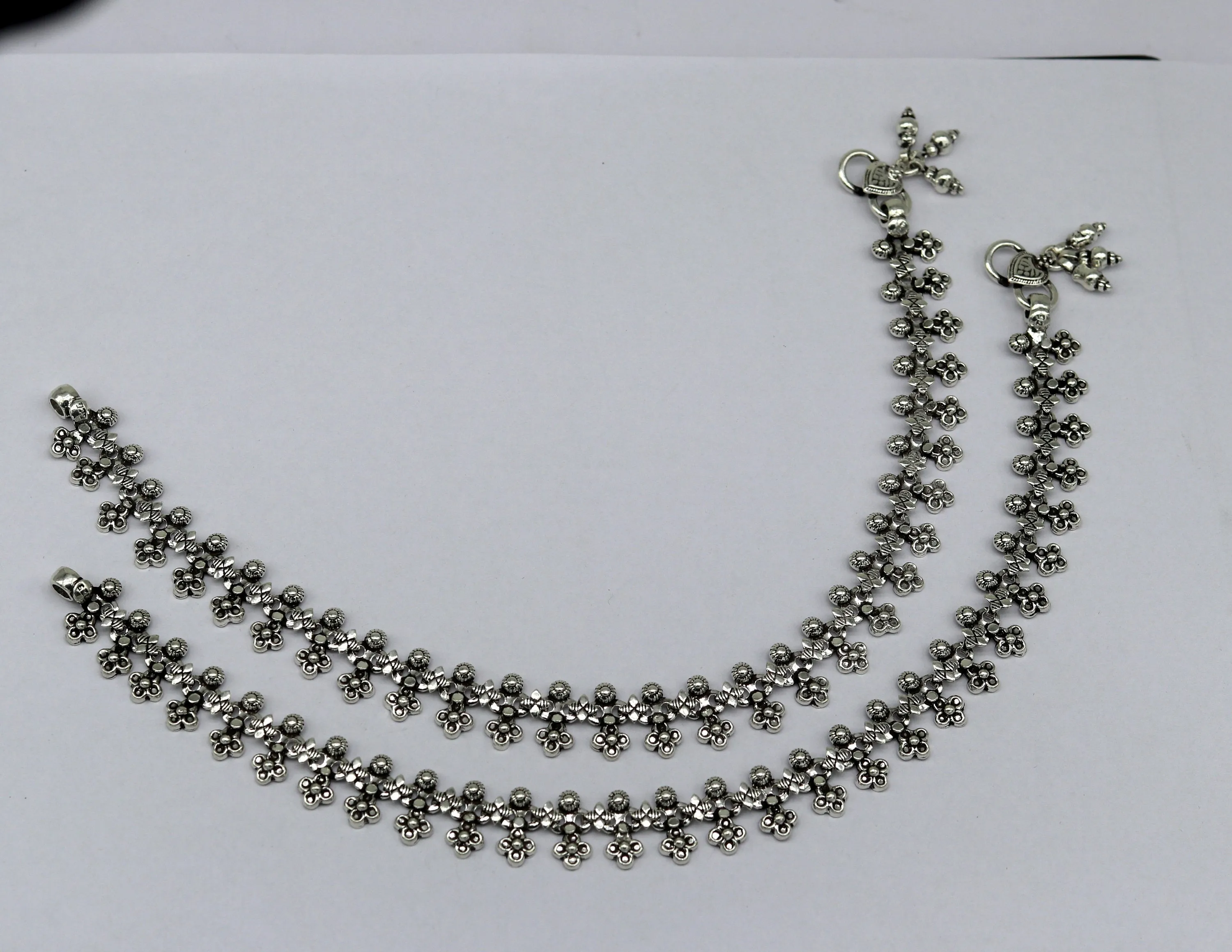 925 sterling silver handmade gorgeous flexible 10.5 inches long anklets. tribal belly dance ankle bracelet foot jewelry from india ank245