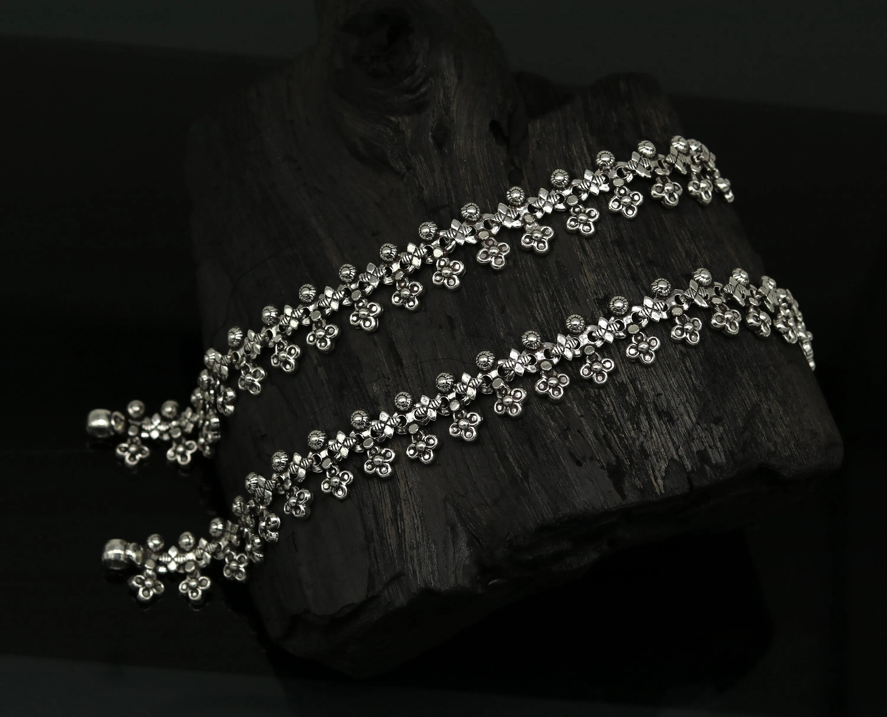925 sterling silver handmade gorgeous flexible 10.5 inches long anklets. tribal belly dance ankle bracelet foot jewelry from india ank245