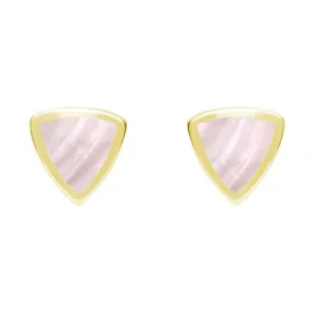 9ct Yellow Gold Pink Mother of Pearl Small Curved Triangle Stud Earrings