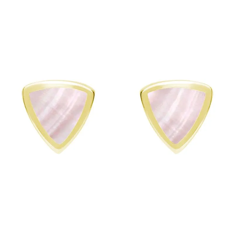 9ct Yellow Gold Pink Mother of Pearl Small Curved Triangle Stud Earrings