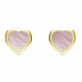 9ct Yellow Gold Pink Mother Of Pearl Small Framed Heart Stud Earrings