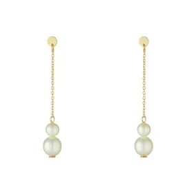 9kt Gold Double Pearl Drop Earrings