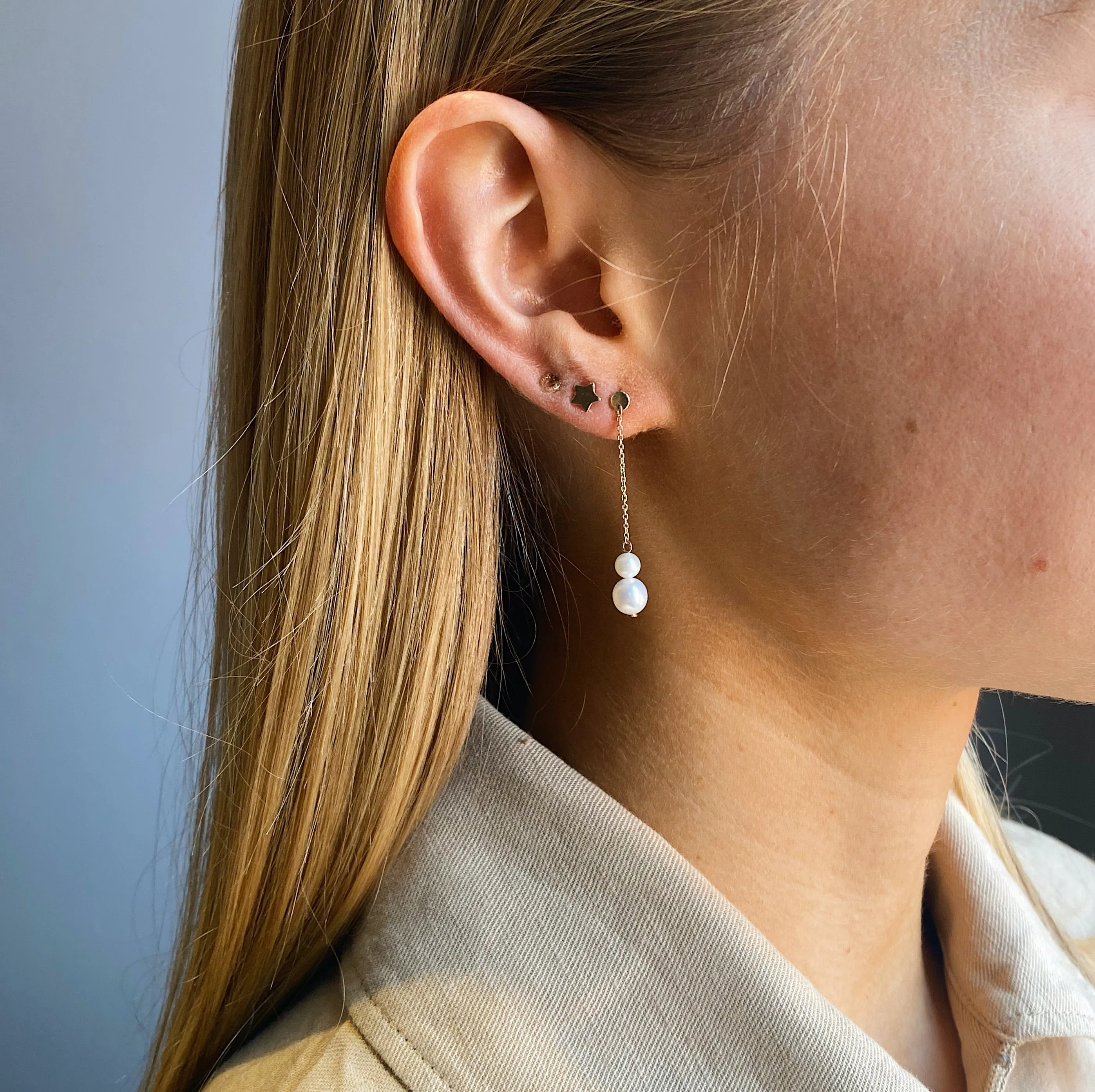 9kt Gold Double Pearl Drop Earrings