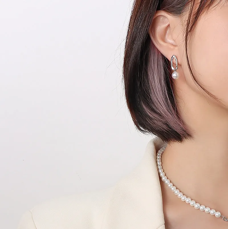 AB Asymmetrical Round Pearl Drop Earrings