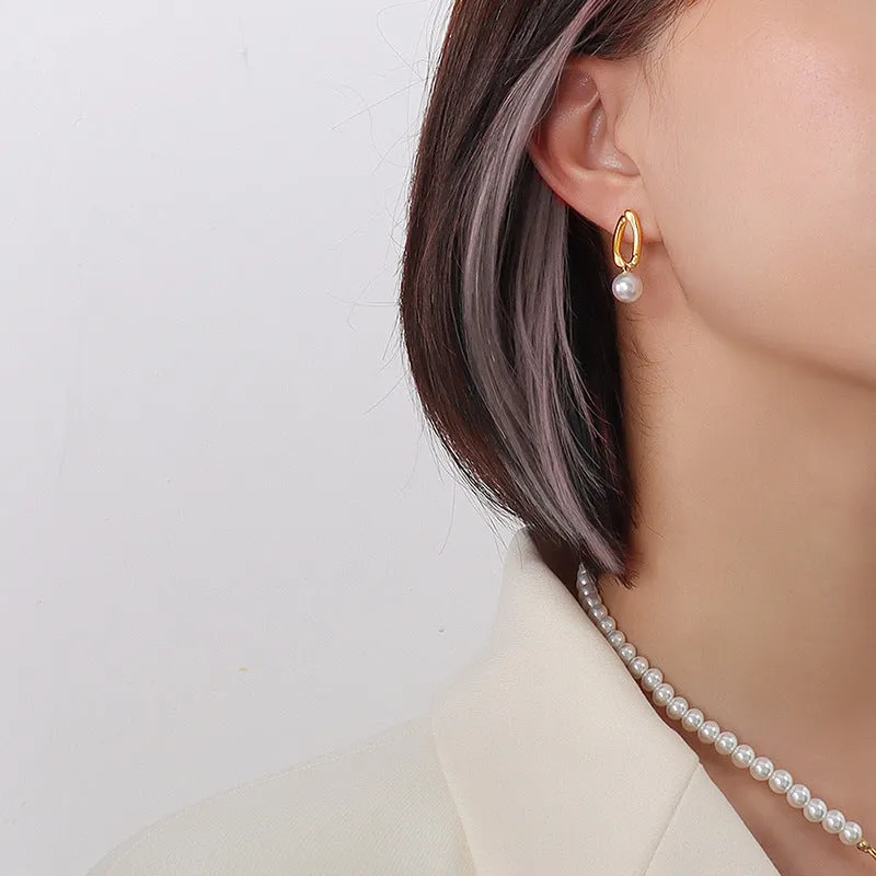 AB Asymmetrical Round Pearl Drop Earrings