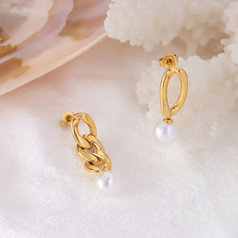AB Asymmetrical Round Pearl Drop Earrings