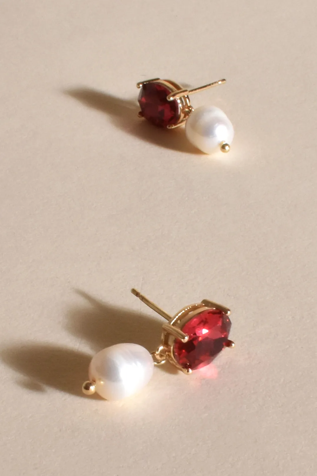 Adorne Julianna Jewel Top Pearl Drop Earings - Pink/ Cream