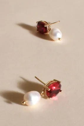 Adorne Julianna Jewel Top Pearl Drop Earings - Pink/ Cream