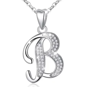 AEONSLOVE Sterling Silver Initial Necklaces for Women, 26 Letters Alphabet Personalized Charm Pendant Necklace with CZ with 18" Chain, Valentines Day Jewelry Gifts for Women Girls Mom B
