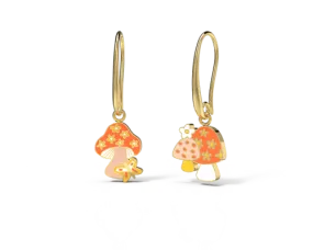 Asymmetrical Cloisonné Drop Earrings - Mushroom Butterfly